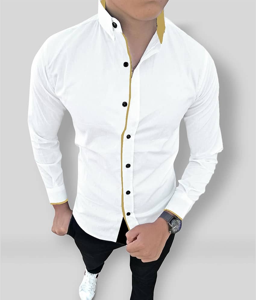 SUR-T - White Cotton Blend Slim Fit Men's Casual Shirt (Pack of 1)