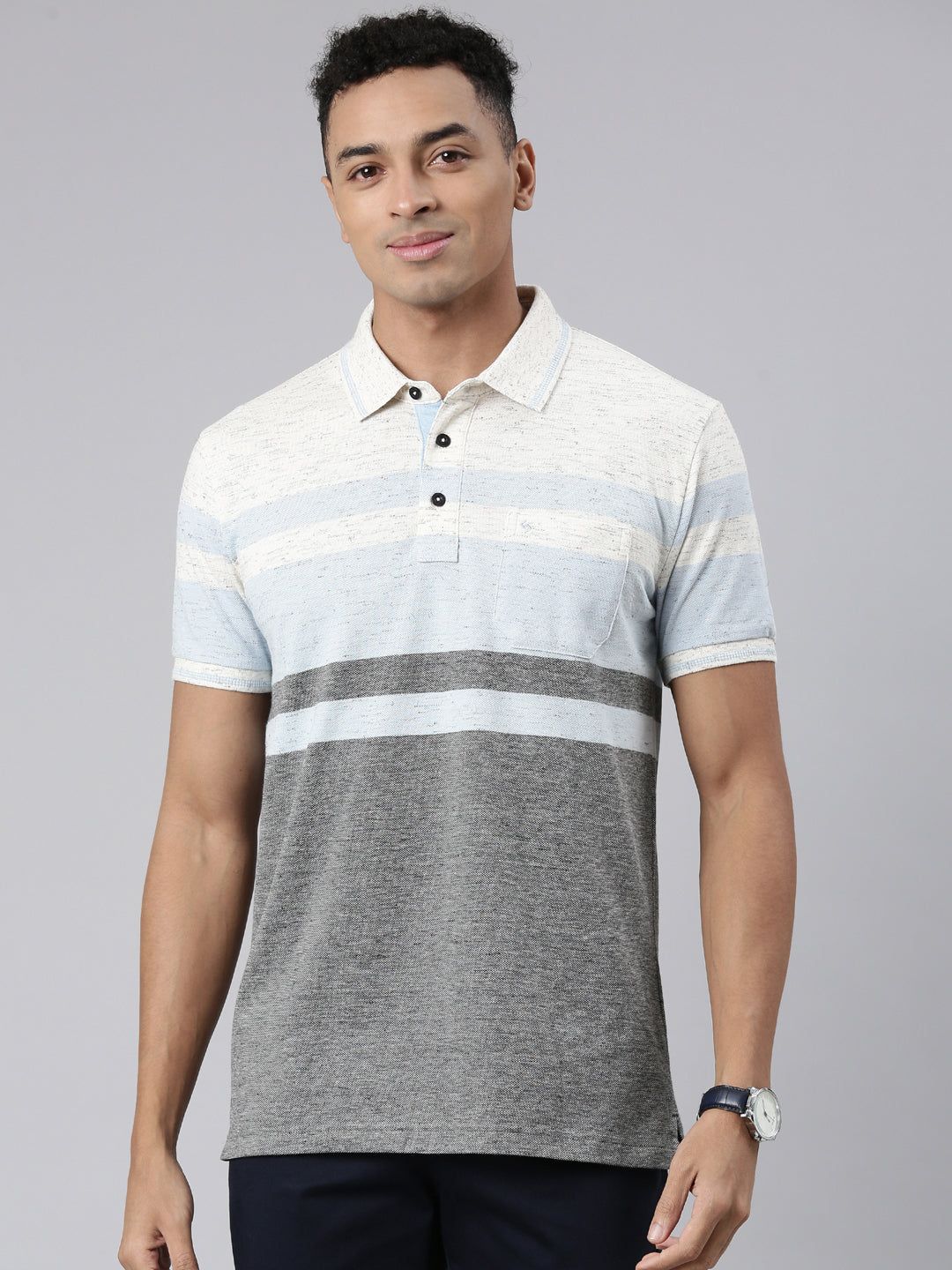 Classic Polo Men's Half Sleeve White/Blue Polo Neck Cotton Blend Slim Fit T-Shirt | VTA - 272 B SF P
