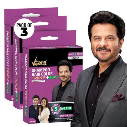 Vcare Shampoo Hair Color - Black, Colors And Deeply Nourishes Your Hair, Colours Hair In Minutes, 25Ml (Pack Of 3)