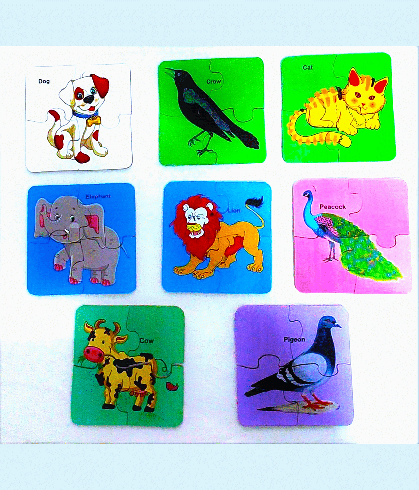 PETERS PENCE Wooden Multi-Color 8 SET OF ANIMAL LEARNING PUZZLE CARDS FOR KIDS