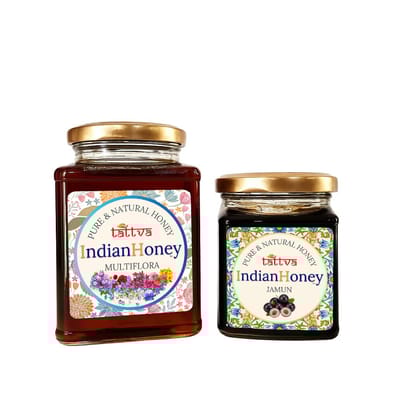 IndianHoney Himalayan Multiflora & Diabetics-Friendly Jamun Honey Combo Pack (500gm & 230gm) Himalayan Multiflora & Jamun