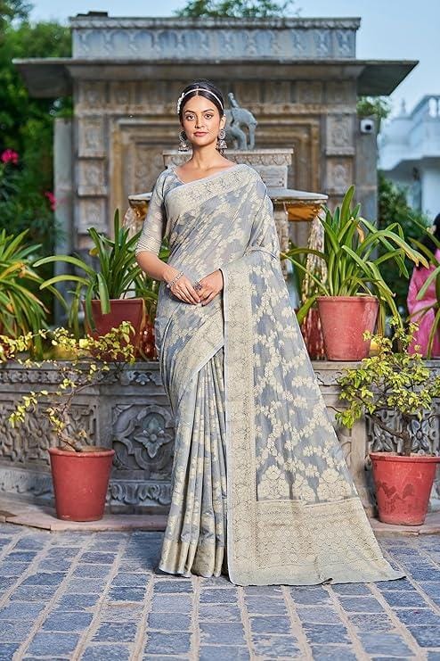 Women's Lucknowi Chikankari Linen cotton Woven Sarees For Women with Blouse sarees for Women