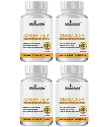 Herbs Library Omega 3 6 9 Supplement For Skin, Heart & Joint Health, 60 Capsules Each (Pack of 4)