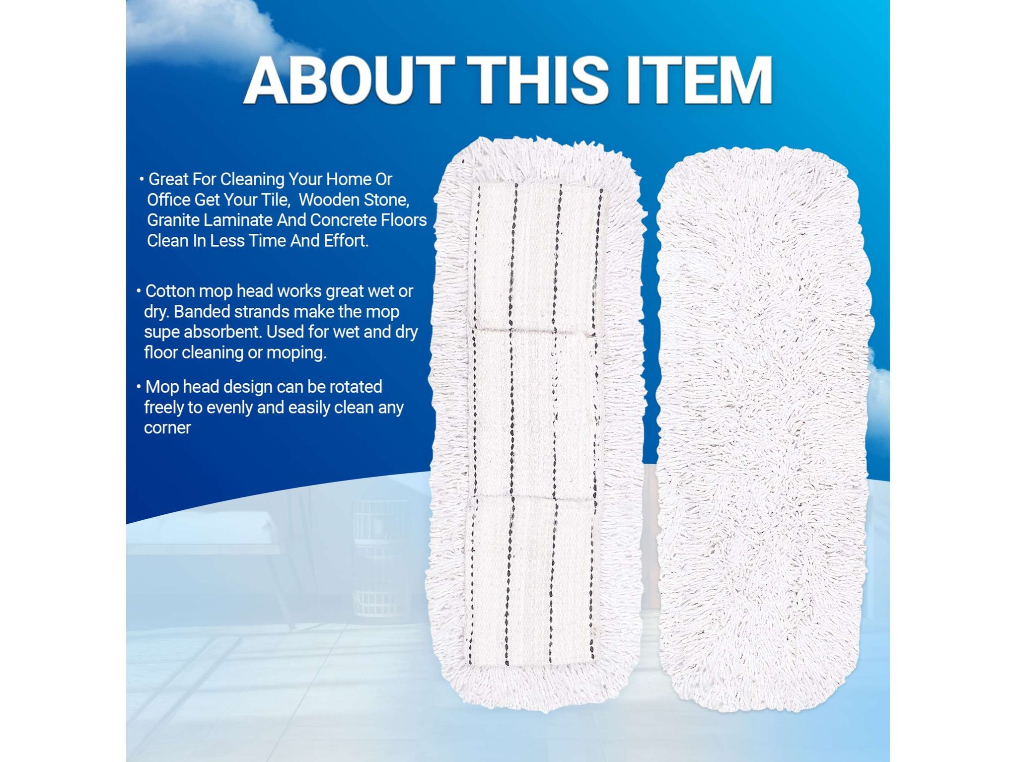 Dust Control Flat Dry Mop 18-inch Refill (Cotton) - Ultra-Soft Microfiber Pad for Effortless Cleaning