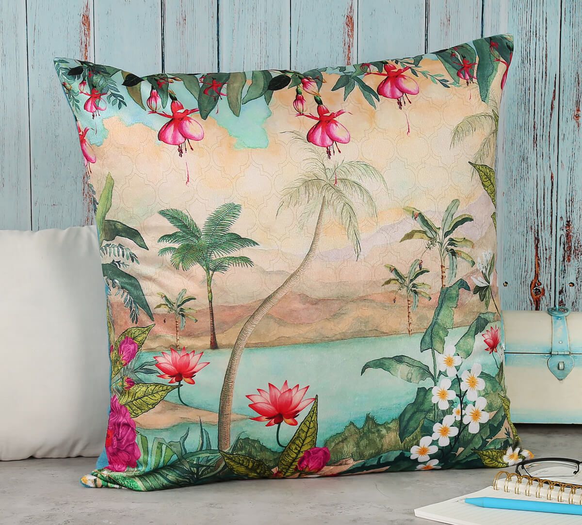 India Circus Oriental Jibe - Blended Velvet Cushion Cover - 20 X 20 Inch