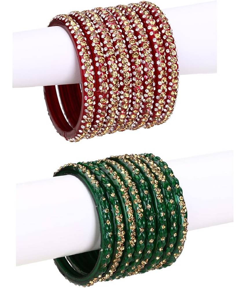 AFAST Combo Party & Festivle Designer & Colorful Figures Fancy Matching Glass Bangle Cum Kada Set Of Eight Each With Safety Box