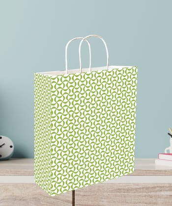 Printed 90 GSM Green Paper Gift Bags, Ideal for Return Gifts, Corporate Gifts, & Gifting on Special Occasions (Size: 11.4 x 9.4 x 4.7 inch) -  12