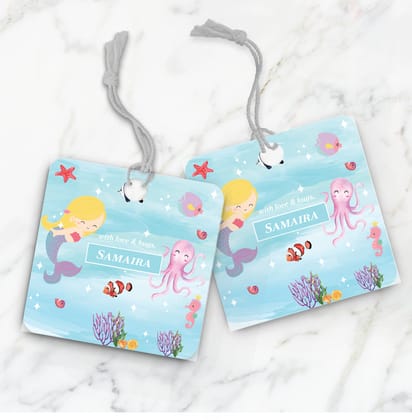 Lil Mermaid Gift Tag (kids)-Blue Watercolor