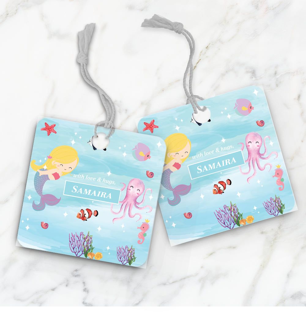 Lil Mermaid Gift Tag (kids)-Blue Watercolor
