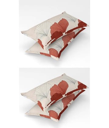 Homefab India - Pack of 4 Microfiber Floral Printed Standard Size Pillow Cover ( 66.04 cm(26) x 43.18 cm(17) ) - Beige