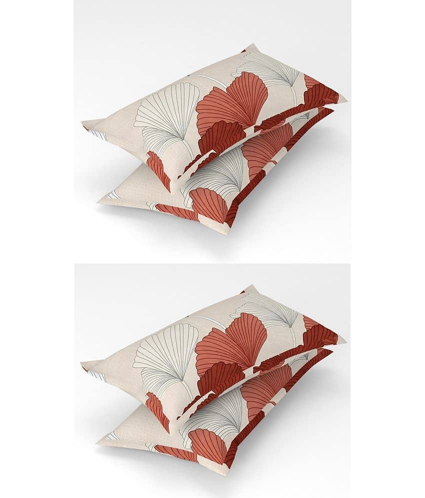 Homefab India - Pack of 4 Microfiber Floral Printed Standard Size Pillow Cover ( 66.04 cm(26) x 43.18 cm(17) ) - Beige