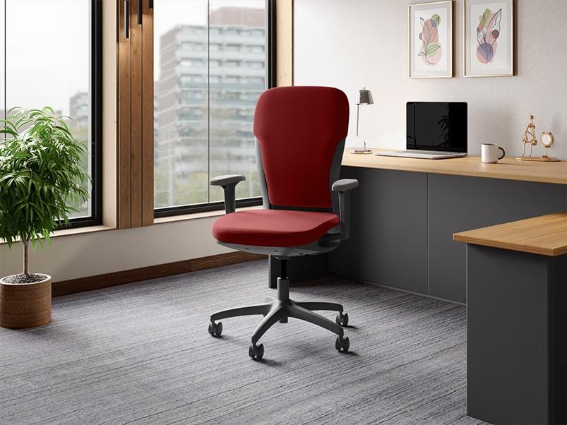 Motion High Back Knitted Fabric Ergonomic Office Chair (Milan Red - Grey Body) (1-Year Warranty, Adjustable Armrest)