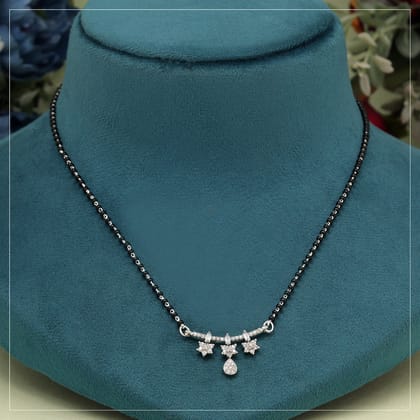 Silver Color American Diamond Mangalsutra (MS330SLV)-Length: 42.00 CM x Width: 0.20 CM / Silver / Alloy With Good Quality Silver Plated