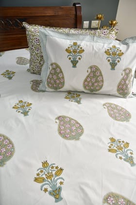 Royal Paisley Bedsheet | Hand-Blocked Design - Super King (108 x 108) inches bedsheet