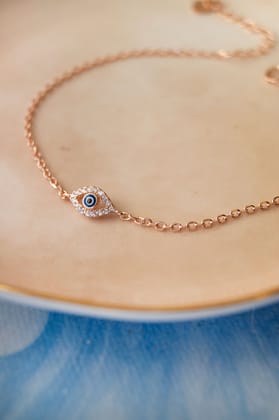 Evil Eye Hand-Painted Delicate Sterling Silver Chain Bracelet-Rose / 6 inches adjustable upto 8 inches