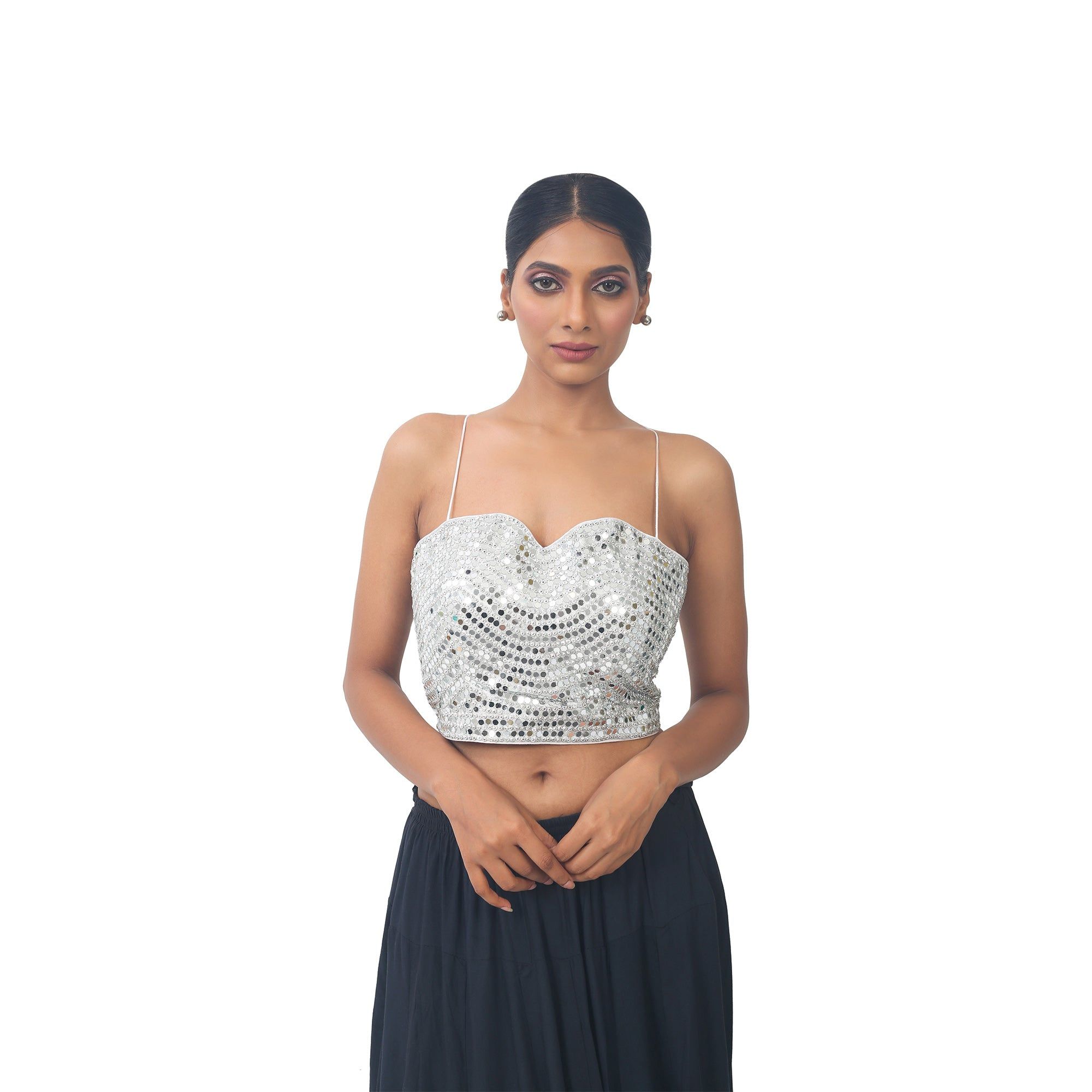 TheHangr White Mirror Work Designer Blouse -  32