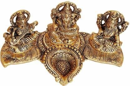 Design Gold Plated Lakshmi Ganesh Saraswati Idol with Deepak Showpiece