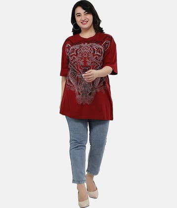 NUEVOSDAMAS Women Cotton Embroidered Regular Fit Round Neck T-Shirt ( Maroon )