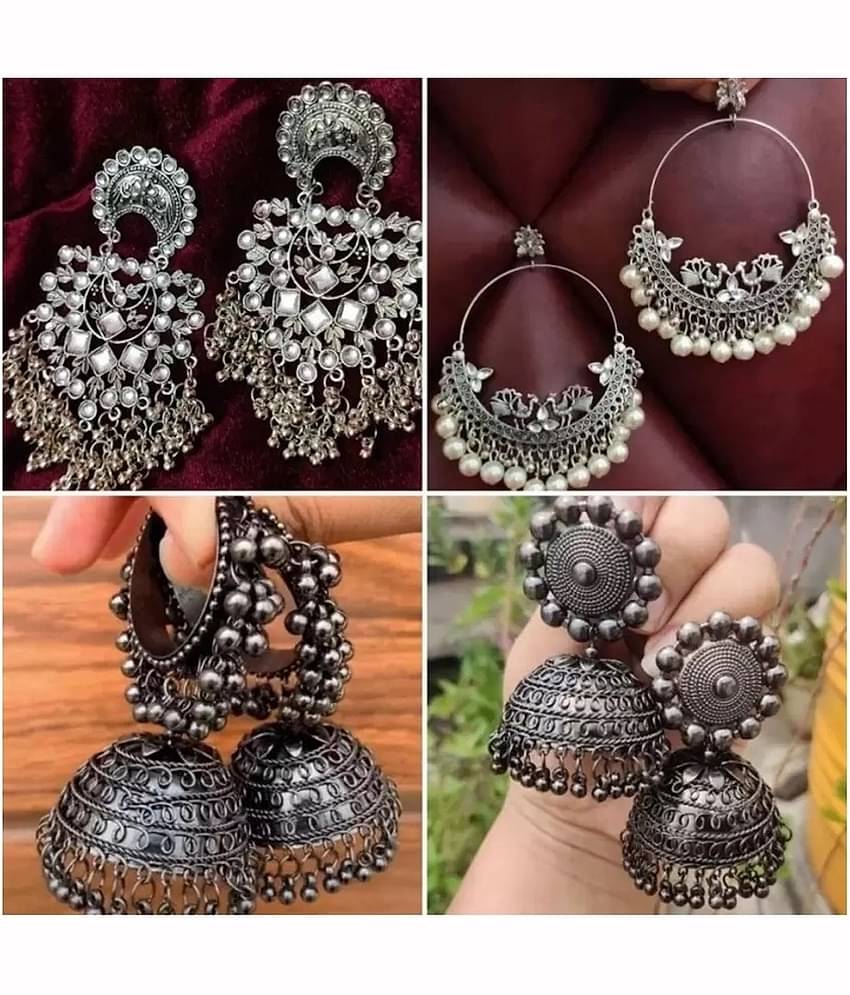 Samridhi DC Silver Drop Earrings ( Pack of 4 )