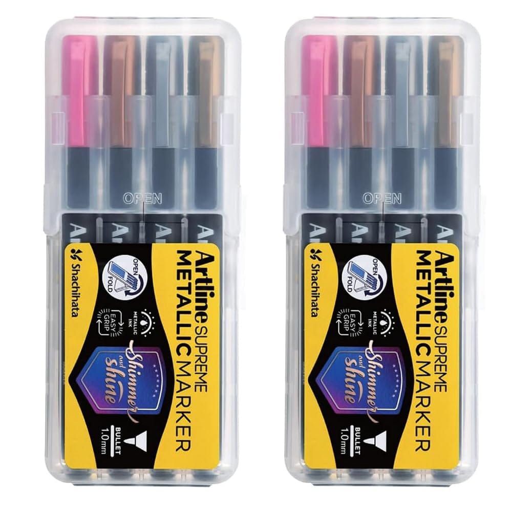 Artline Supreme Metallic Permanent Marker in Mount Gold, Mount Silver, Mount Bronze & Mount Pink x 2 Packs | Vibrant Metallic Colors & Smooth Application On Various Surfaces