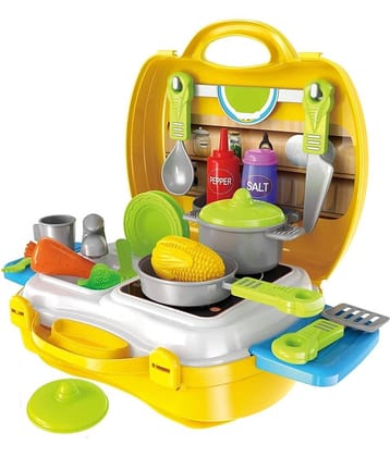 Plastic Kitchen Set Cooking Toy with Briefcase and Accessories for Kids (Multicolor)