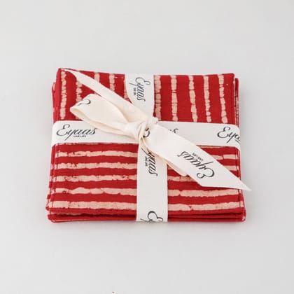 Dabu Hand Printed Striped Rust Color Fabric Coasters - 4x4-Rust / 100% Cotton / 4 Inches x 4 Inches