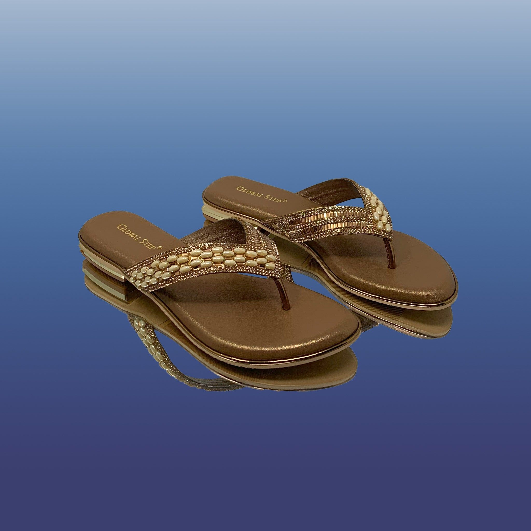 Beaded Elegance Slip-On Sandals-Brown / 36