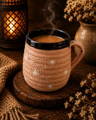Peach Beige with Black Rim Tea / Coffee Mug Peach Beige with Black Rim Tea / Coffee Mug