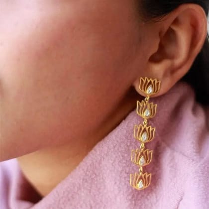 Lotus Drop Gold Plated Silver Earrings-Earring