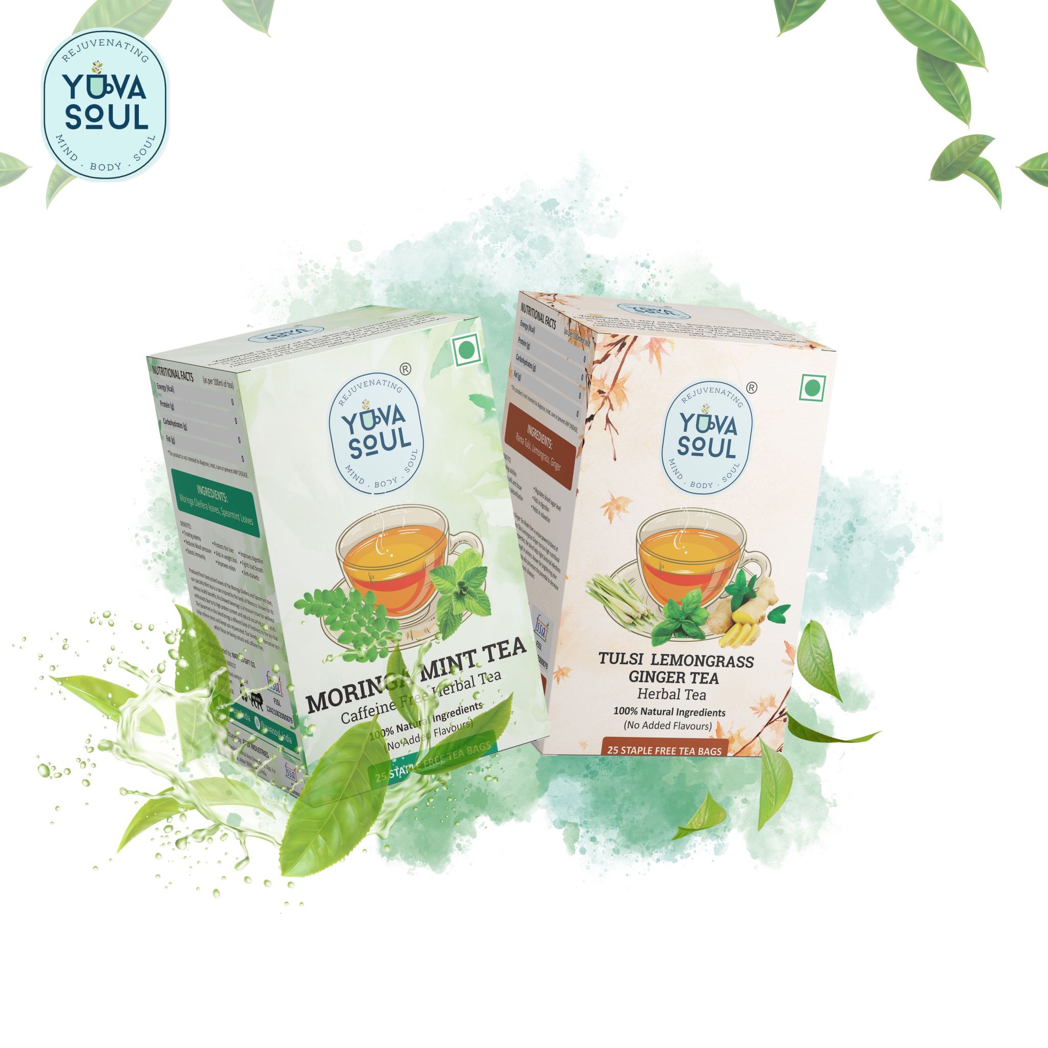 4 Packs Combo (Chamomile Mint,Tulsi Lemongrass Ginger, Hibiscus Rose, Pure Spearmint) -Makes 30cups