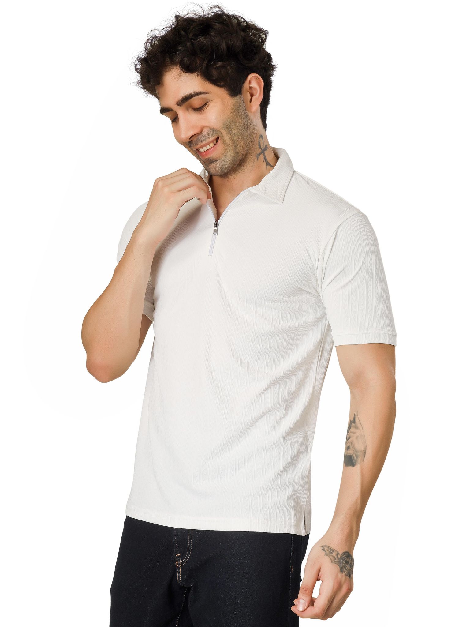 Blueficus Men Solid Polo Neck Polyester T-Shirt