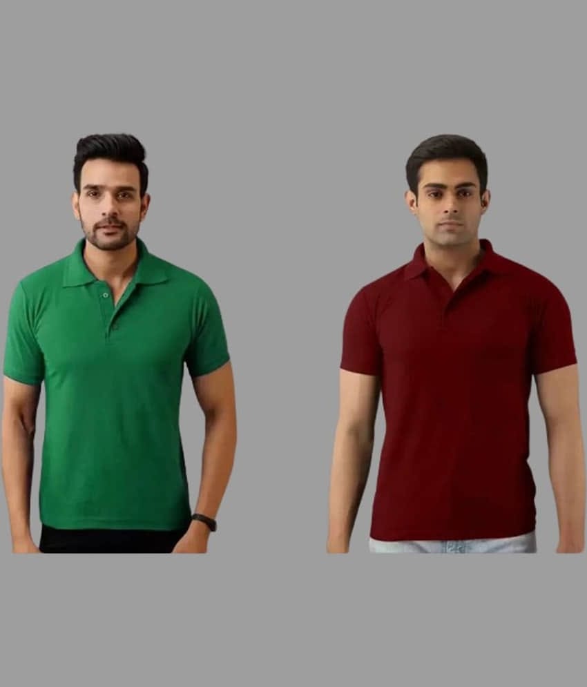 SKYRISE Pack of 2 Cotton Blend Slim Fit Solid Half Sleeves Men's Polo T Shirt ( Multicolor )