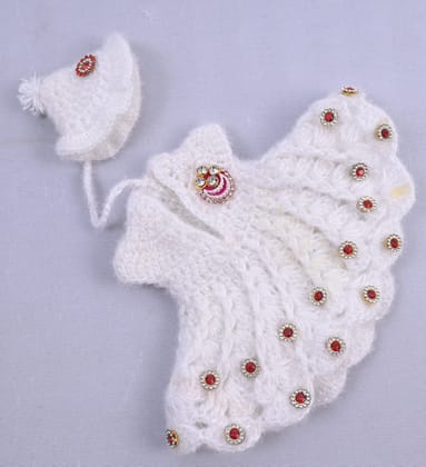 White Woolen Stone Work Designer Laddu Gopal Dress Set