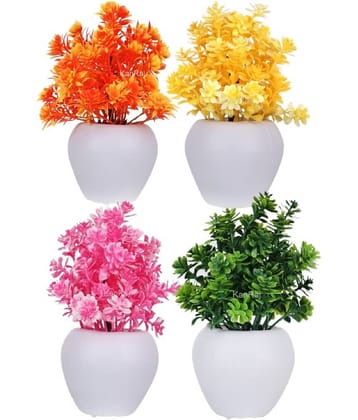 KanRaj - Multicolor Bougainvillea Artificial Flowers With Pot ( Pack of 4 )