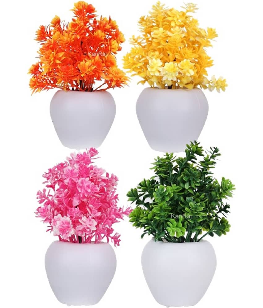 KanRaj - Multicolor Bougainvillea Artificial Flowers With Pot ( Pack of 4 )