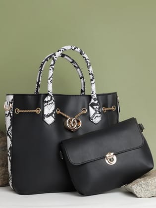 Stella Black HandBag With Pouch Set-Tote Bag