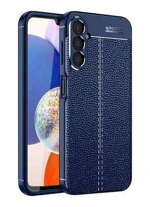 Vegan Leather Rugged Flexible TPU Series Shockproof Armor Back Cover for Samsung Galaxy A14 4G, Samsung Galaxy A14 5G, 6.6 inch, Blue