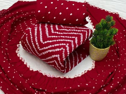 Cotton Satin Self Color W pattern Bandhani Material (Unstitched)-Red