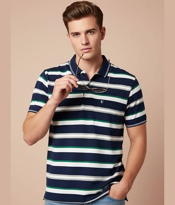 UNIBERRY Men Cotton Blend Regular Fit Striped Polo T Shirt ( Navy )