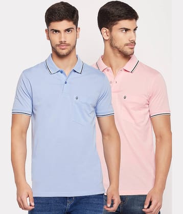 UNIBERRY Pack of 2 Cotton Blend Regular Fit Solid Half Sleeves Men's Polo T Shirt ( Sky Blue )