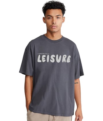 LONDON HILLS Cotton Blend Oversized Fit Printed Half Sleeves Men's Round T-Shirt - Grey ( Pack of 1 )