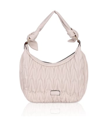 Women's Faux Leather Textured Handbag (Beige White)