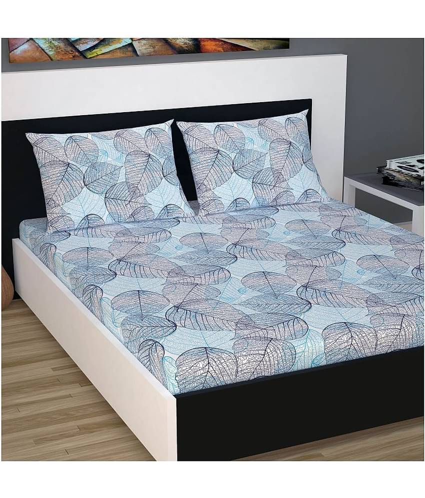 DIVINE CASA Cotton Double Bedsheet ( Blue )