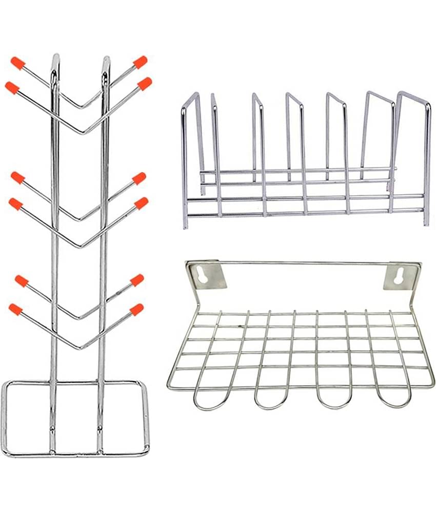 OC9 Silver Stainless Steel Storage Racks ( Pack of 3 )