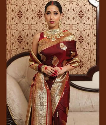 fab woven Art Silk Woven Kanjeevaram Sarees With Unstitched Blouse Piece ( Maroon )