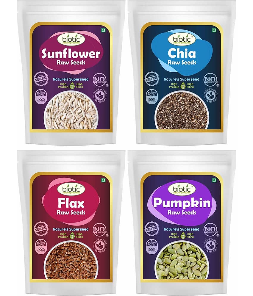 Biotic Sunflower Chia Flax and Pumpkin Seeds combo fack for Eating (75g each) 300 gm