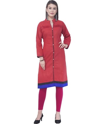 A R Silk - Red Cotton Women's Front Slit Kurti