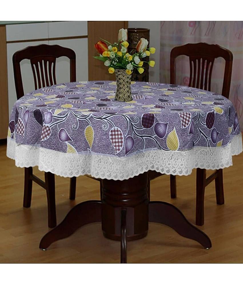 Printed PVC 4 Seater Round Table Cover ( 152 x 152 ) cm Pack of 1 Purple