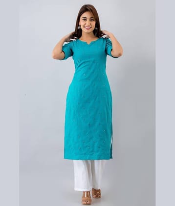 FabbibaPrints - Turquoise Cotton Women's Straight Kurti