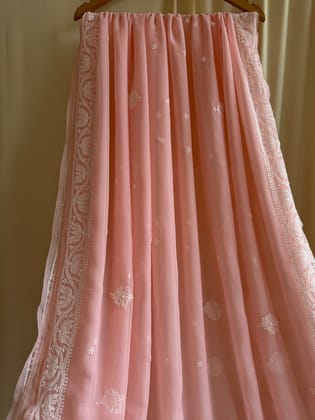 Georgette Chikankari saree in Peach-Peach